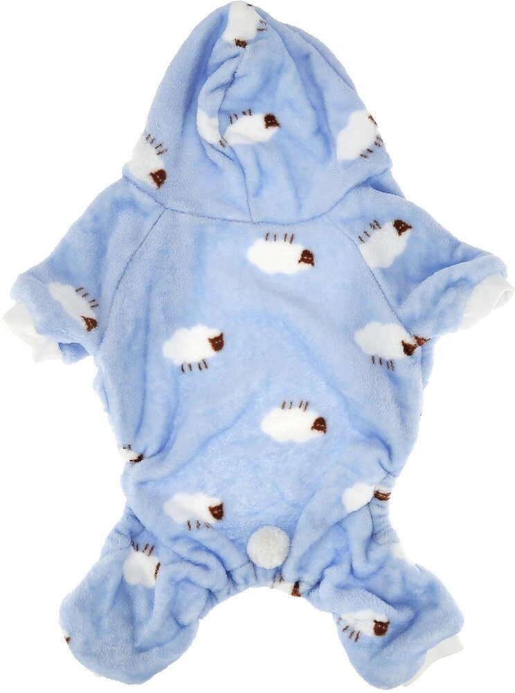 "Пэт тойс (Pet toys)" Одежда для собаки "Комбинезон" "Овечка" с капюшоном, с хвостиком, на кнопках, р-р L, цвет-голубой, плюш (100% полиэстер) - фотография № 11