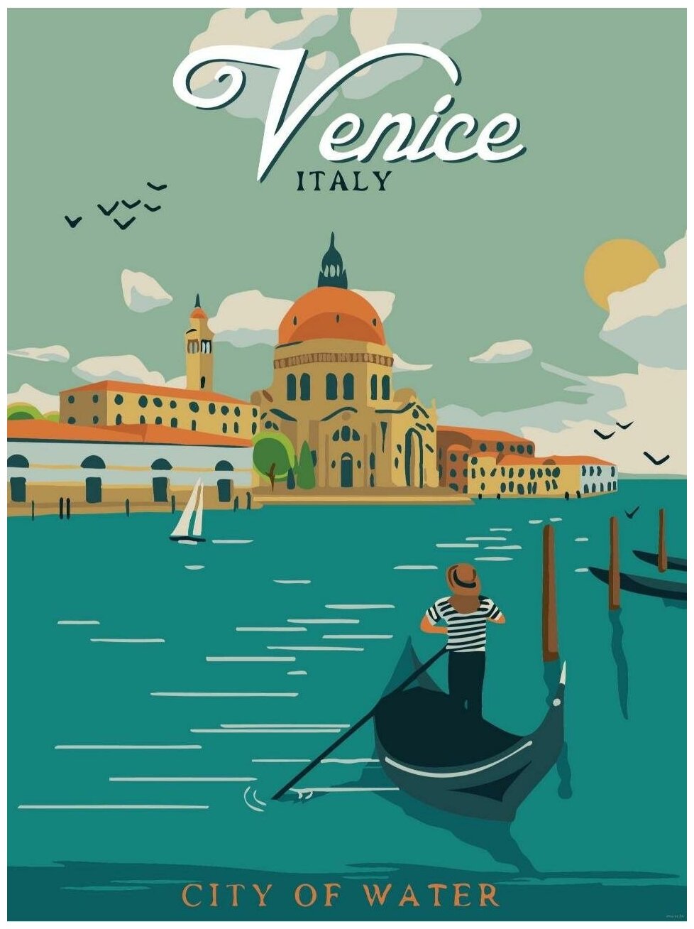 Постер / Плакат / Картина Лодки - Гондола символ Венеции 40х50 см в подарочном тубусе