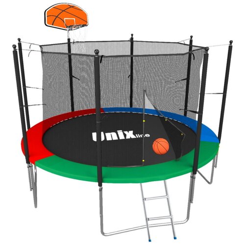 фото Каркасный батут unix line 8ft simple basketball (inside) 244х244х241 см мультиколор (с лестницей и баскетбольным набором)