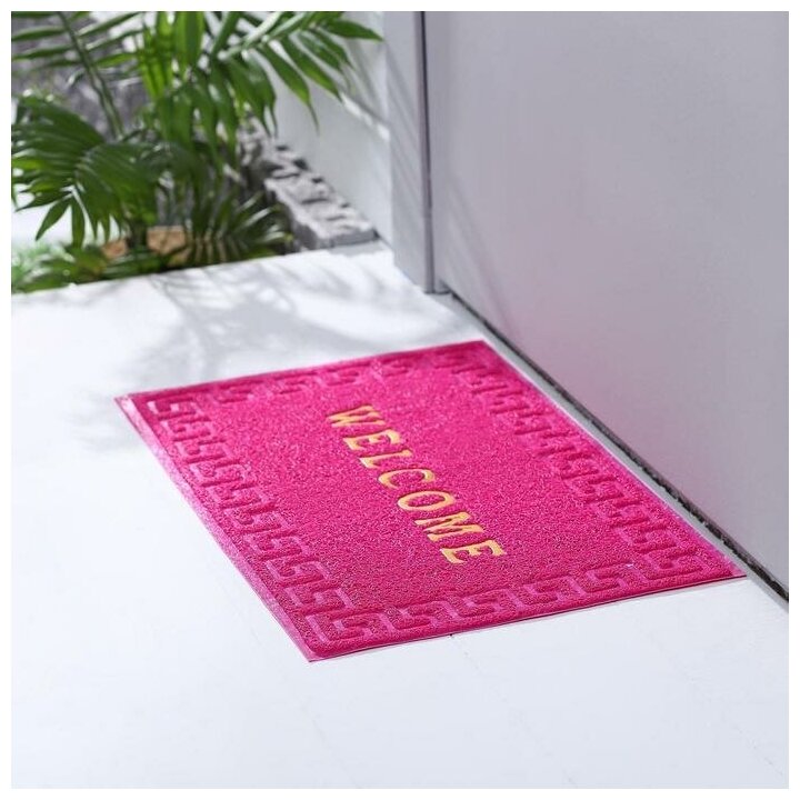 фото Коврик придверный Доляна «Welcome. Меандр», 38×58 см, цвет микс