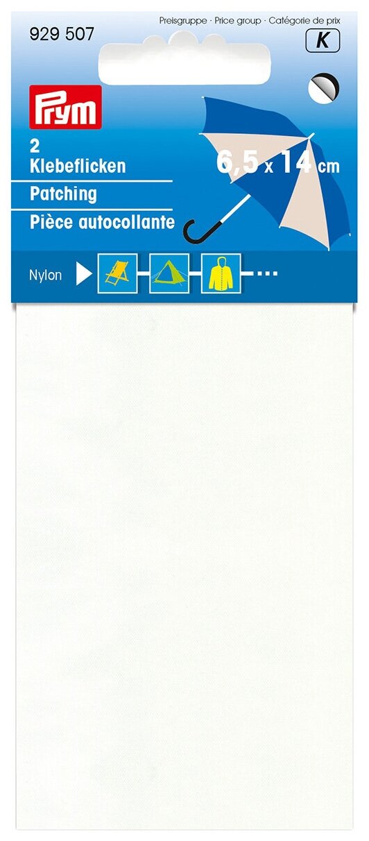 Нейлоновая самоклеящаяся заплатка 6,5*14см упак (2 шт), белый Prym