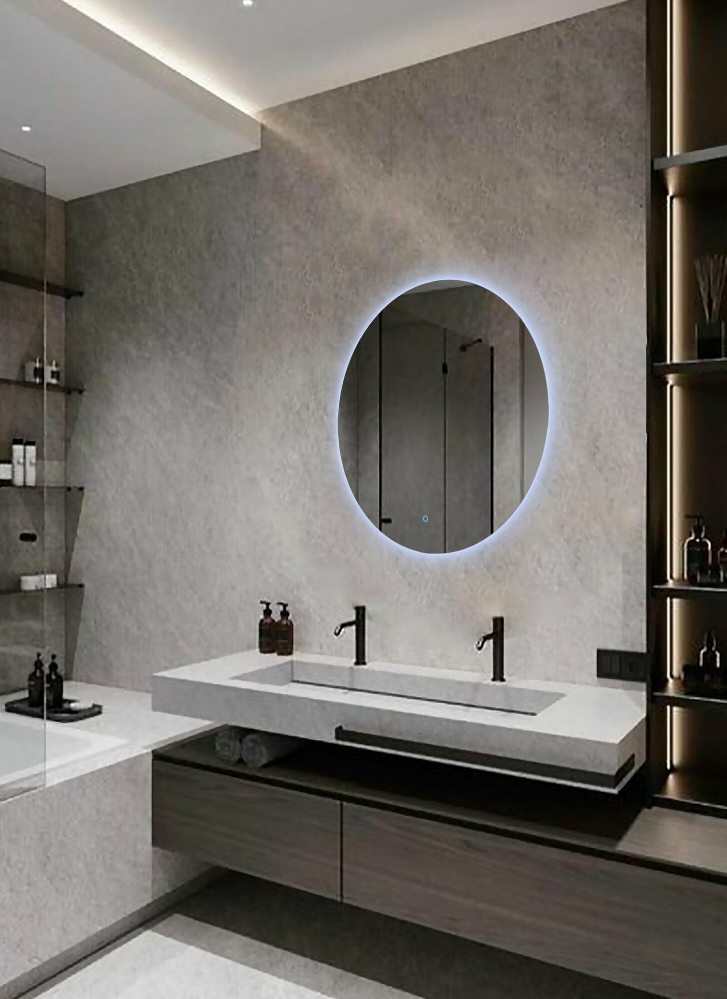 Зеркало для ванной Sun D45 круглое "парящее" с холодной LED-подсветкой - фотография № 1