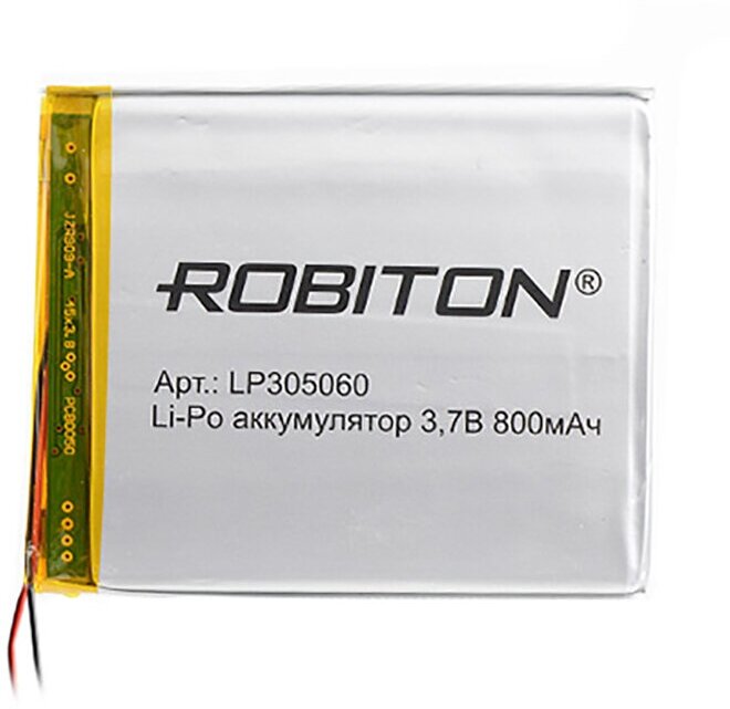Аккумулятор Li-Pol Robiton LP305060 литий-полимерный 3.7 В плоский 800 мАч размер 3х50х60 мм с защитной платой