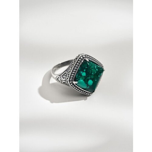 фото Кольцо shine & beauty, латунь, серебрение, малахит, размер 20, зеленый, серебряный