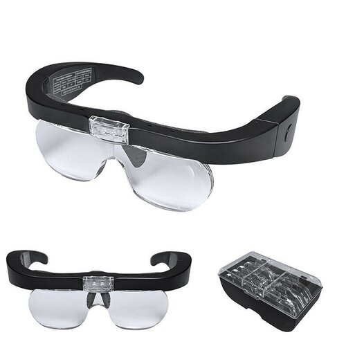 фото Лупа очки с подсветкой, сменными линзами, usb и аккумулятором (2 led) 11537dc кроматек