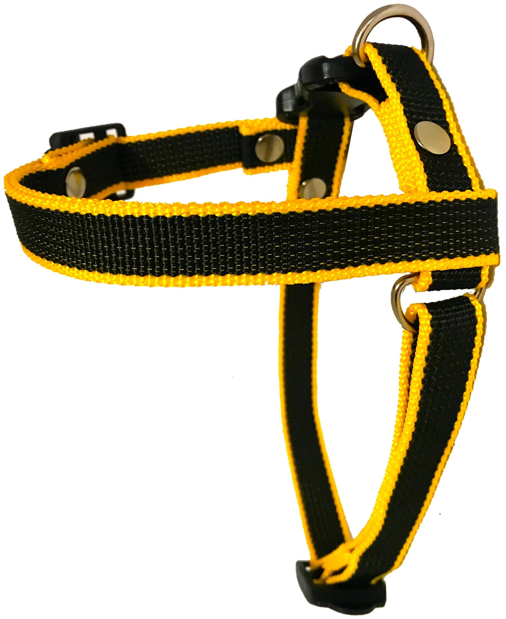 Шлейка для собак Petsare обхват груди 28-40 см, черный желтый кант - фотография № 6