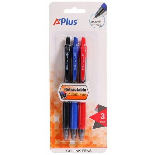 Набор гелевых цветных автоматических ручек 0.5 мм Студент, пластиковый корпус, 3 цвета: синий, черный, красный, с европодвесом