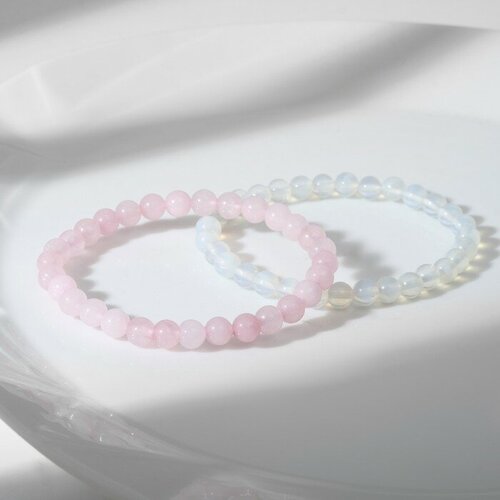Комплект браслетов, искусственный камень, размер 8 см, бесцветный, розовый