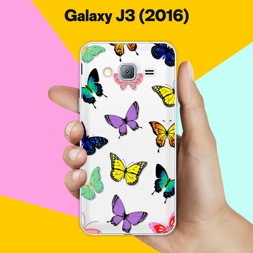 Силиконовый чехол на Samsung Galaxy J3 (2016) Бабочки / для Самсунг Галакси Джи 3 2016