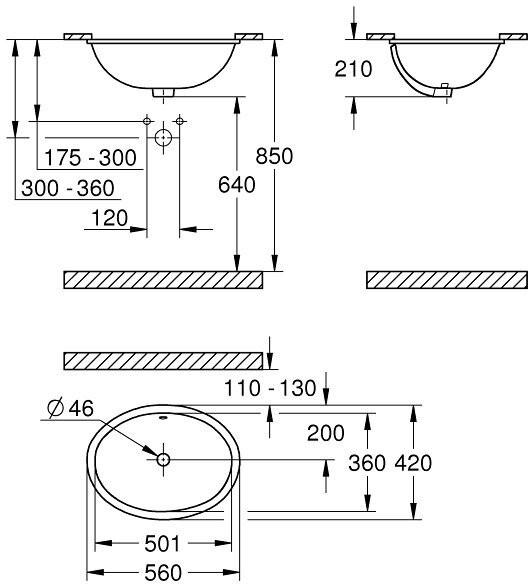 Раковина встраиваемая GROHE Bau Ceramic Universal 55 см, альпин-белый (39423000)