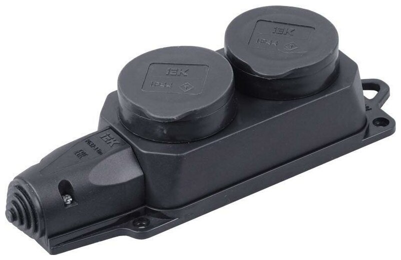 фото Розетка силовая стационарная двухместная IEK 2Р+Е 16А 250В каучуковая IP44