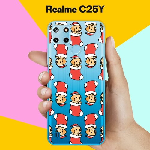 силиконовый чехол на realme c25y синий узор для реалми ц25 ай Силиконовый чехол на realme C25Y Узор новогодний / для Реалми Ц25 Ай