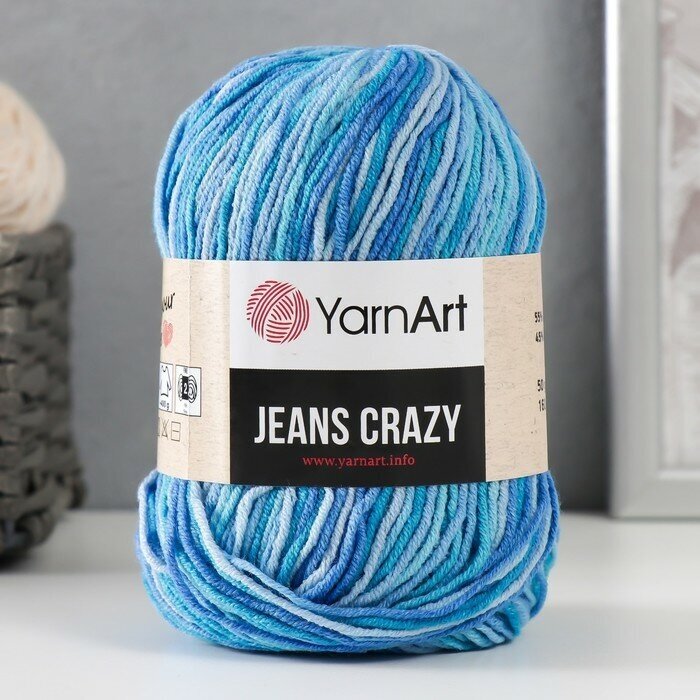 Пряжа YarnArt "Jeans crazy" 55% хлопок, 45% акрил 160 м, 1 шт, 50 г, 8212 голубой-серый (9343822)