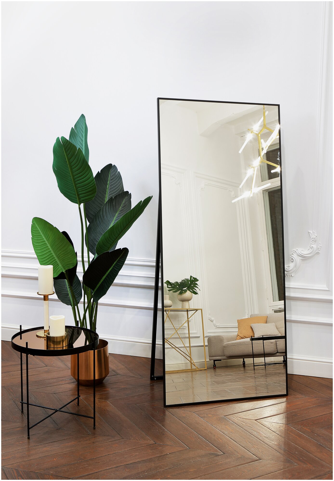 Зеркало интерьерное напольное большое в полный рост в алюминиевой раме ONE MIRROR 160х70, черное - фотография № 1