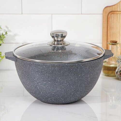 Казан Гранит 5 л стеклянная крышка литые ручки антипригарное покрытие цвет серый 5033₽