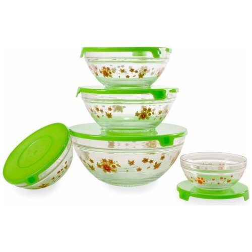 Набор стеклянных салатников IRIT с крышками GLSA-5-002 1406₽