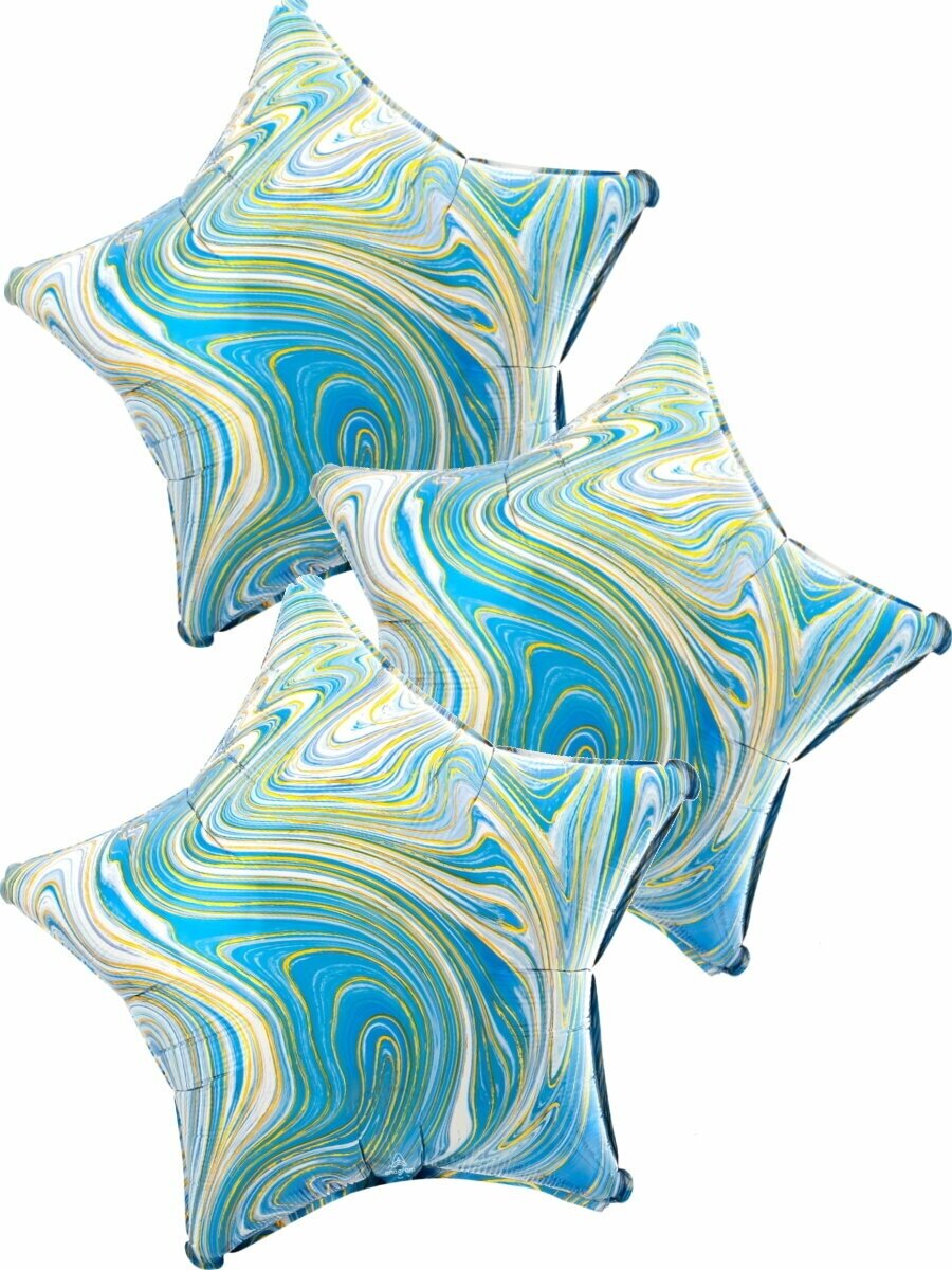 Набор воздушных шаров Anagram звёзды Мрамор, Голубой, 46 см, 3 шт
