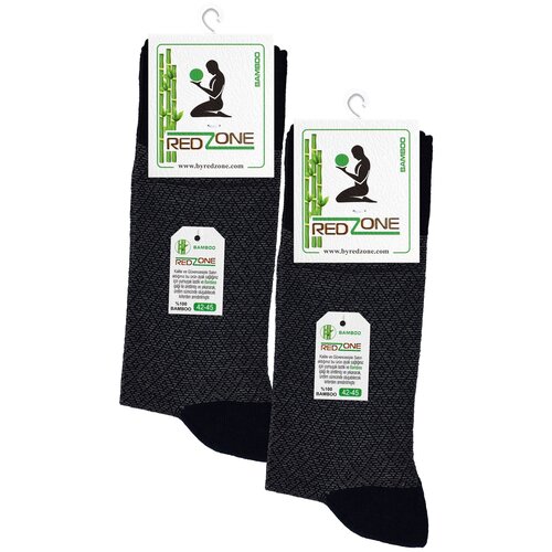 фото Носки redzone мужские, комплект носков - 2 пары, бамбук, темно-серые, рисунок - "ромб" черная резинка, р. 42-45