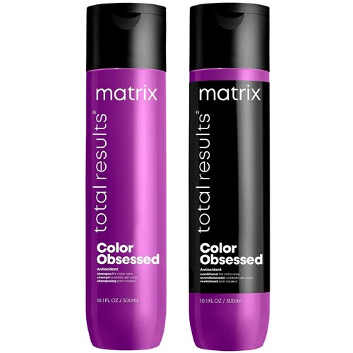 Matrix Total Results Color Obsessed Профессиональный шампунь 300 мл и кондиционер 300 мл для защиты цвета окрашенных волос с антиоксидантами matrix кондиционер so silver color obsessed для светлых и седых волос 1000 мл matrix total results