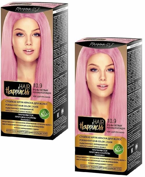 Белита-М Крем-краска для волос HAIR HAPPINESS стойкая, 2 шт, тон 10.9 очень светлый розовый блондин