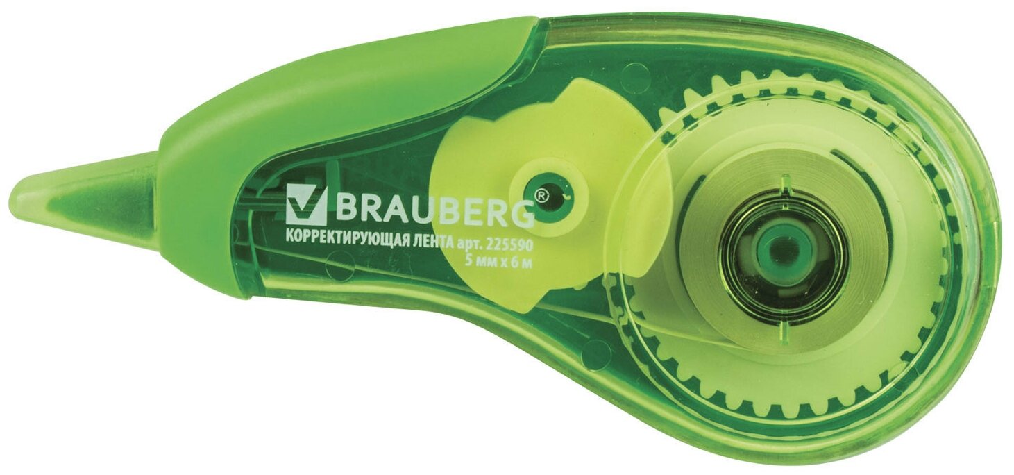 Корректирующая лента/корректор/шрих/замазка Brauberg Design One, 5 мм х 6 м, зеленый корпус, 225590