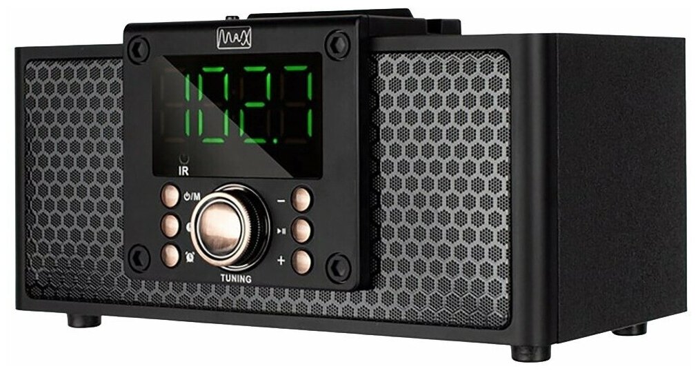 Акустическая система Max MR-360 Black, 2x4,5Вт, USB/TF/BT/FM, будильник