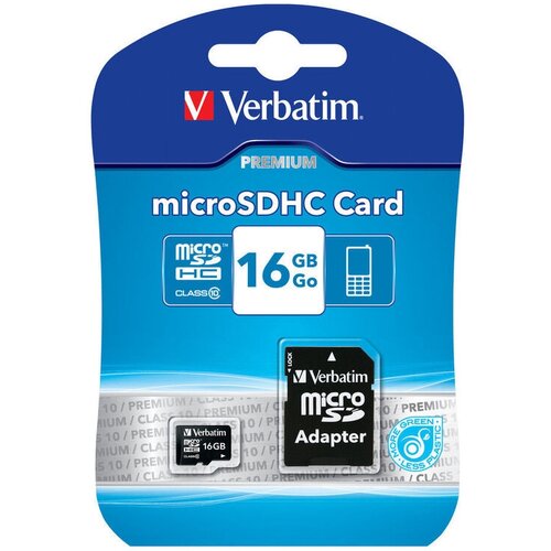 Карта памяти Micro SD 32Gb Class 10 SDHC Verbatim 44083 + адаптер