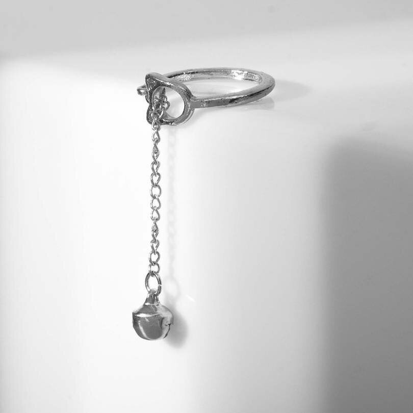 Кольцо "Цепь" кошечка, цвет серебро, безразмерное - фотография № 2
