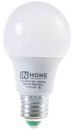 Лампа светодиодная LED-A60-VC 10Вт грушевидная 230В E27 3000К 950лм IN HOME 4690612020204