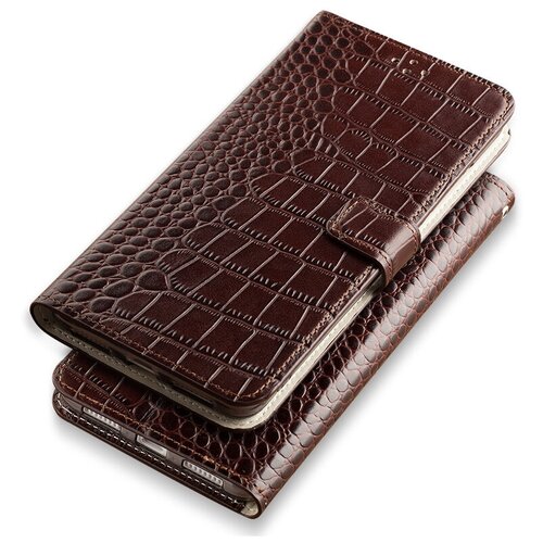 фото Чехол-книжка mypads premium для huawei g8 mini / huawei enjoy 5s из качественной импортной натуральной кожи теленка с фактурной прошивкой рельефа кожи крокодила коричневый