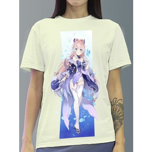 фото Футболка женская белая молочный оттенок из хлопка с dtf рисунком игра genshin impact - 955 будь на стиле