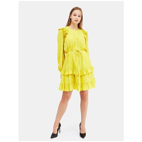 Платье Twinset Milano, размер 42 EU, желтый сарафан с оборками и декором из пуговиц isabelle blanche ru 48 eu 42 l