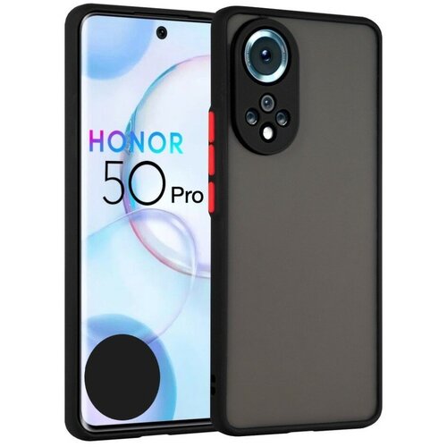 Накладка пластиковая матовая для Huawei Honor 50 Pro с силиконовой окантовкой чёрная