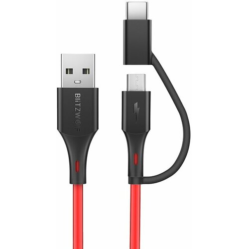 Кабель BlitzWolf BW-MT3 USB20 to Micro-USB Type-C Connector 09m Red 943₽