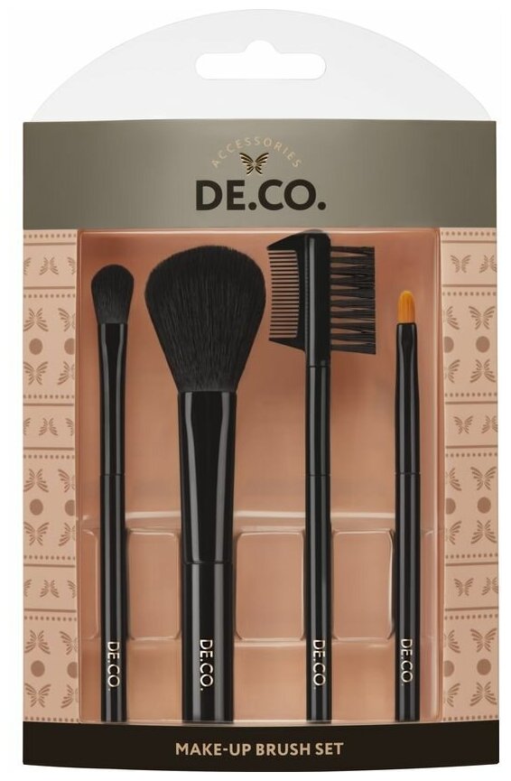Набор мини-кистей для макияжа `DECO.` 4 шт (для пудры и румян теней губ бровей и ресниц)