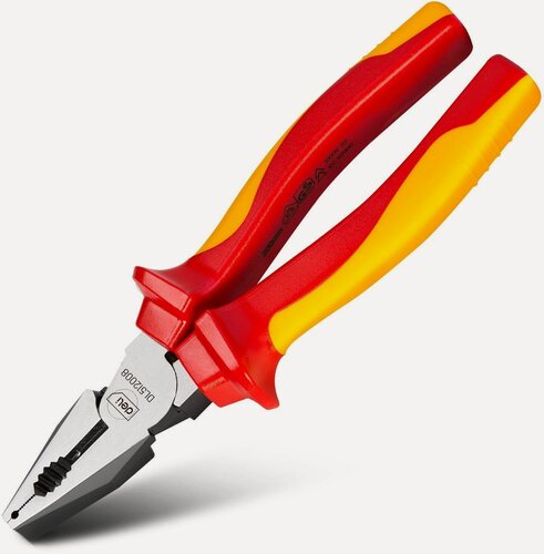 Изображение товара Диэлектрические комбинированные плоскогубцы Deli DL512008 200мм (сертификат VDE до 1000В, сталь Cr-V, рукоять PP+TPR)
