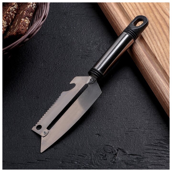 фото Шинковка, нож для нарезки, открывалка "Помощник", 3 в 1, 19,5 см (лезвие 9,8 см)