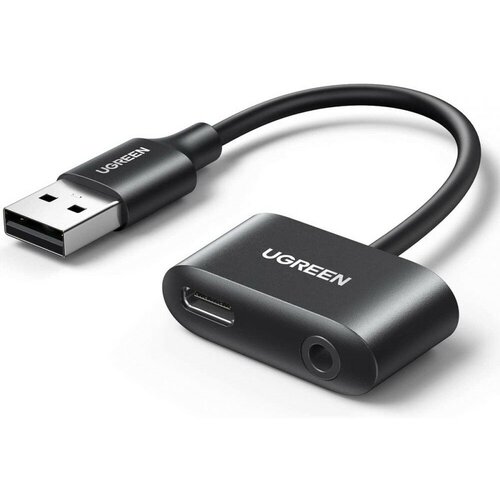 кабель ugreen cm397 usb a usb c 3 5mm headphone jack black 80897 Переходник UGREEN CM397 (80897) USB Audio Converter USB-A to USB-C+3.5mm Headphone Jack чёрный