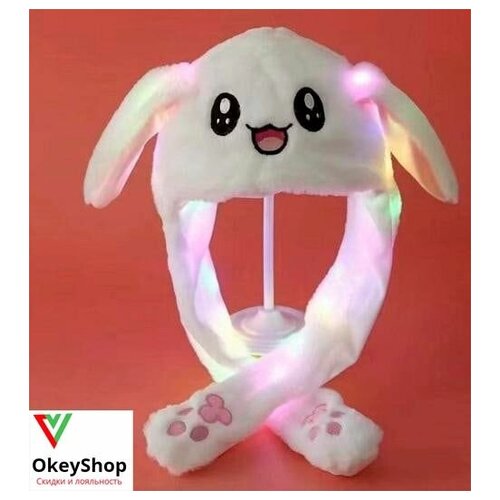 фото Шапка зайка с двигающимися ушами светящаяся / дополнение праздника / маскарад нет