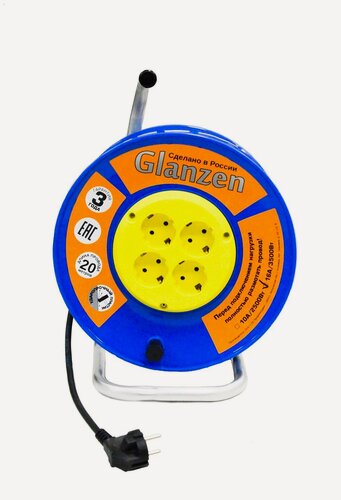 Изображение товара Удлинитель силовой на катушке GLANZEN 4 гн. ПВС 3х1,5 арт. EB-20-019