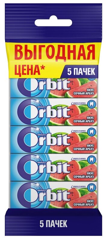 Жевательная резинка Orbit Сочный арбуз без сахара, 13.6 г, 5 шт. в уп.