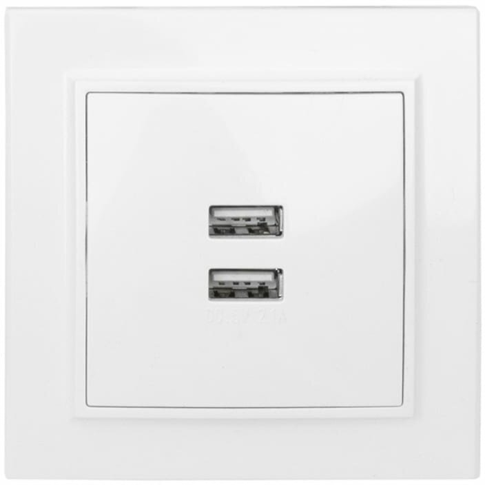 фото Розетка EKF USB Минск 2-местная, СП 2, 1А, белая SQERR-2USB-100