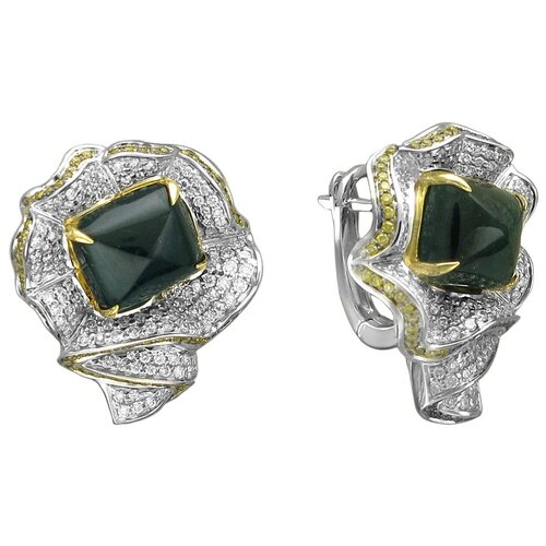 Серьги Эстет, комбинированное золото, 750 проба, изумруд, бриллиант, зеленый боди биарриц цвет черный размер s