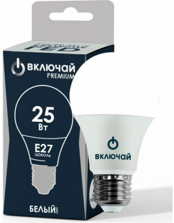 Лампочка светодиодная 25W E27 A80 4000K 220V (LED PREMIUM А80-25W-E27-W) Включай