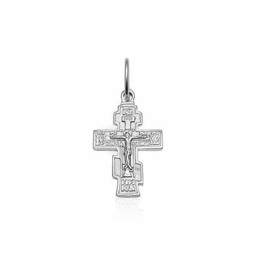 крест серебряный распятие молитва да воскреснет бог Крестик КРАСНОСЕЛИЕ, белое золото, 585 проба, родирование, размер 2.8 см.