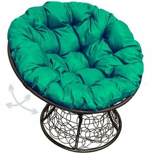 Садовое кресло M-group Папасан пружинка ротанг черное + зеленая подушка