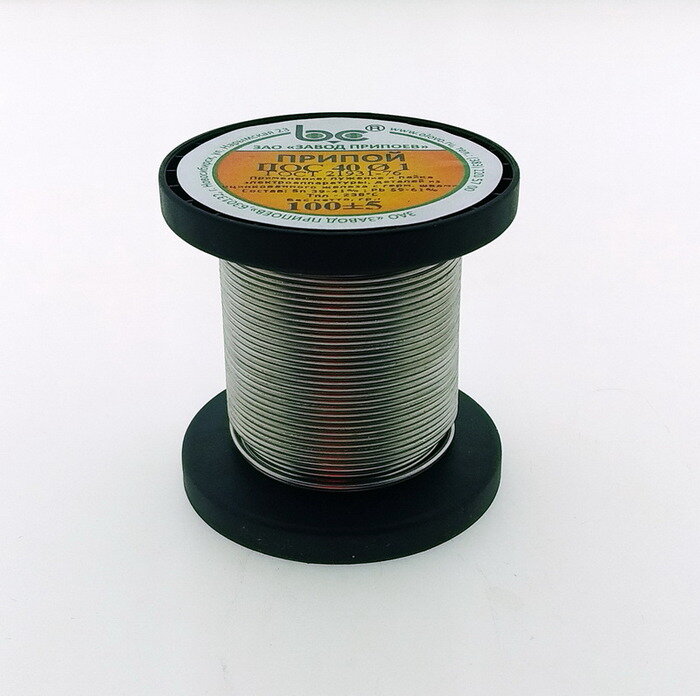 фото Припой ПОС-40 (без канифоли) толщина 1,0мм катушка 100гр завод припоев