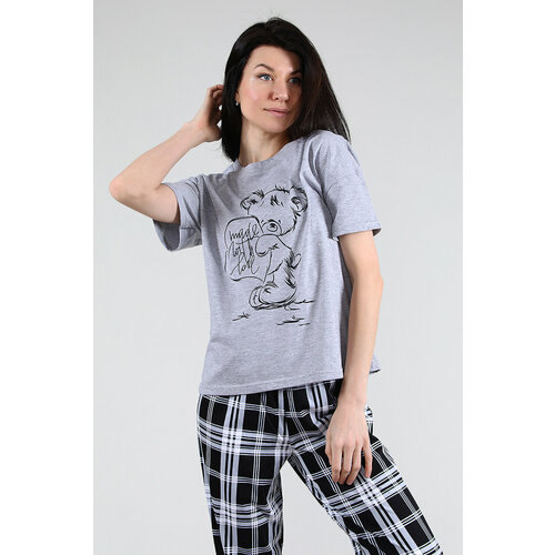 Пижама MORE HOME, размер 52, серый пижама натали футболка брюки короткий рукав пояс на резинке без карманов размер 46 бежевый