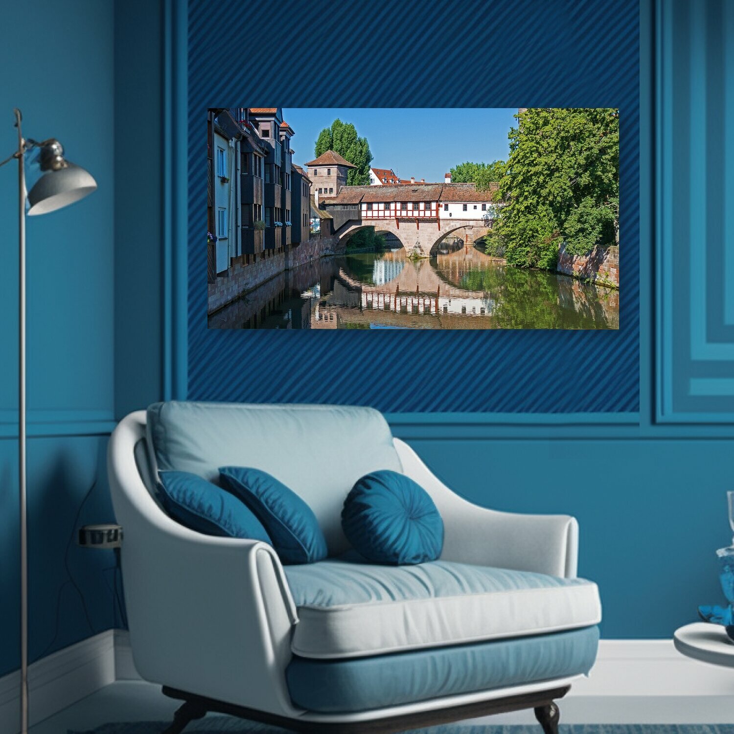 Картина на холсте "Нюрнберг, палач мост, мост" на подрамнике 75х40 см. для интерьера