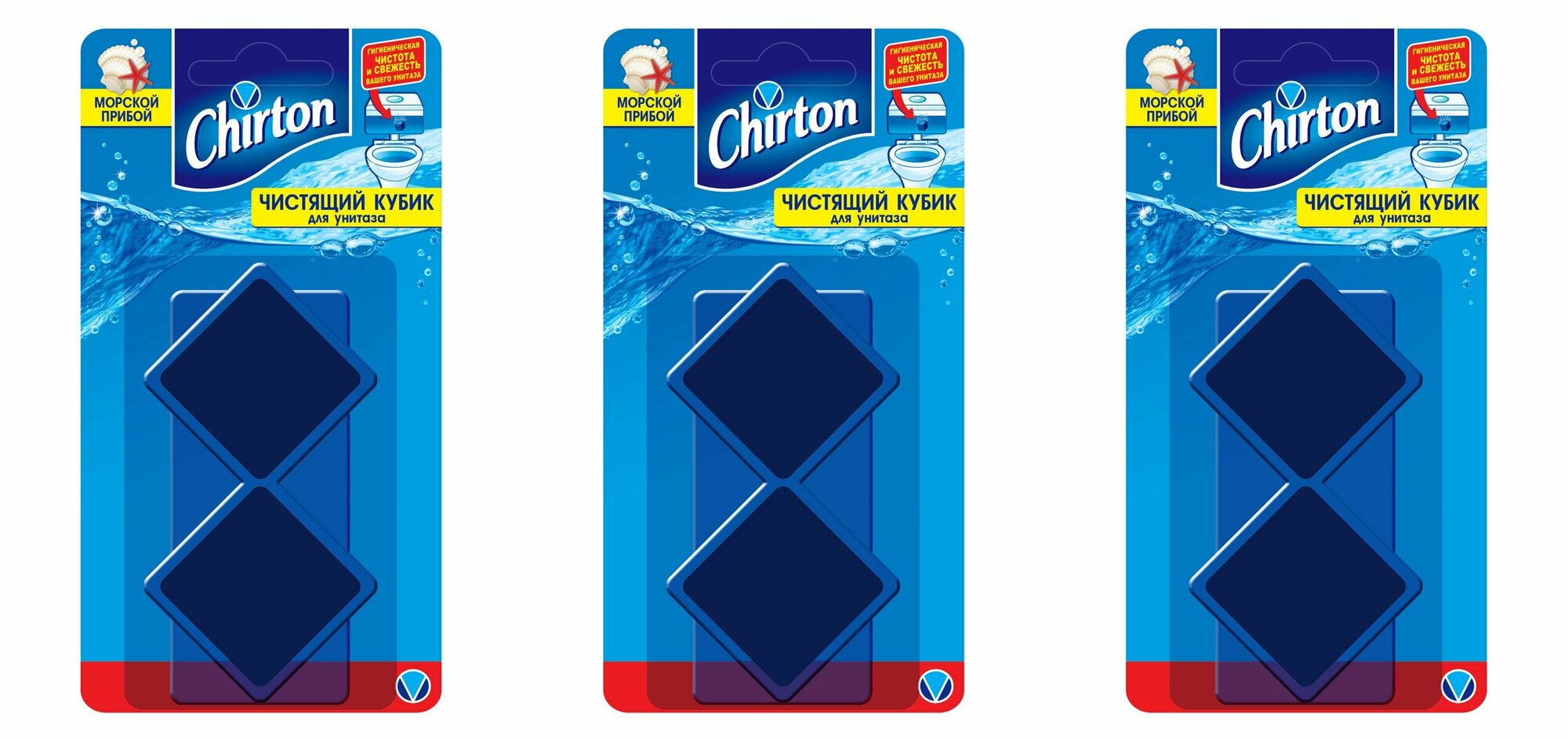фото Chirton Чистящий кубик для унитаза Chirton Морской прибой 2х50г, 3 шт.